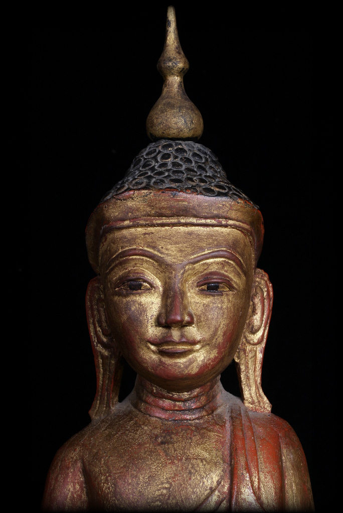 Extremely Rare 19C Wood Burmese Shan Buddha #A041